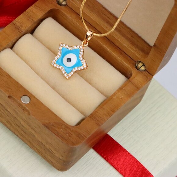 "Star-Shaped Evil Eye Pendant in Rose Gold with Sparkling Stones, XPPT1870 - Picture 10 of 13